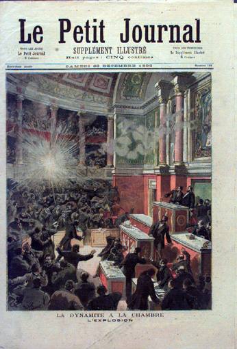 Une du Petit Journal après l'attentat anarchiste de Edouard Vaillant en 1893. Photographie : wikipedia domaine public
