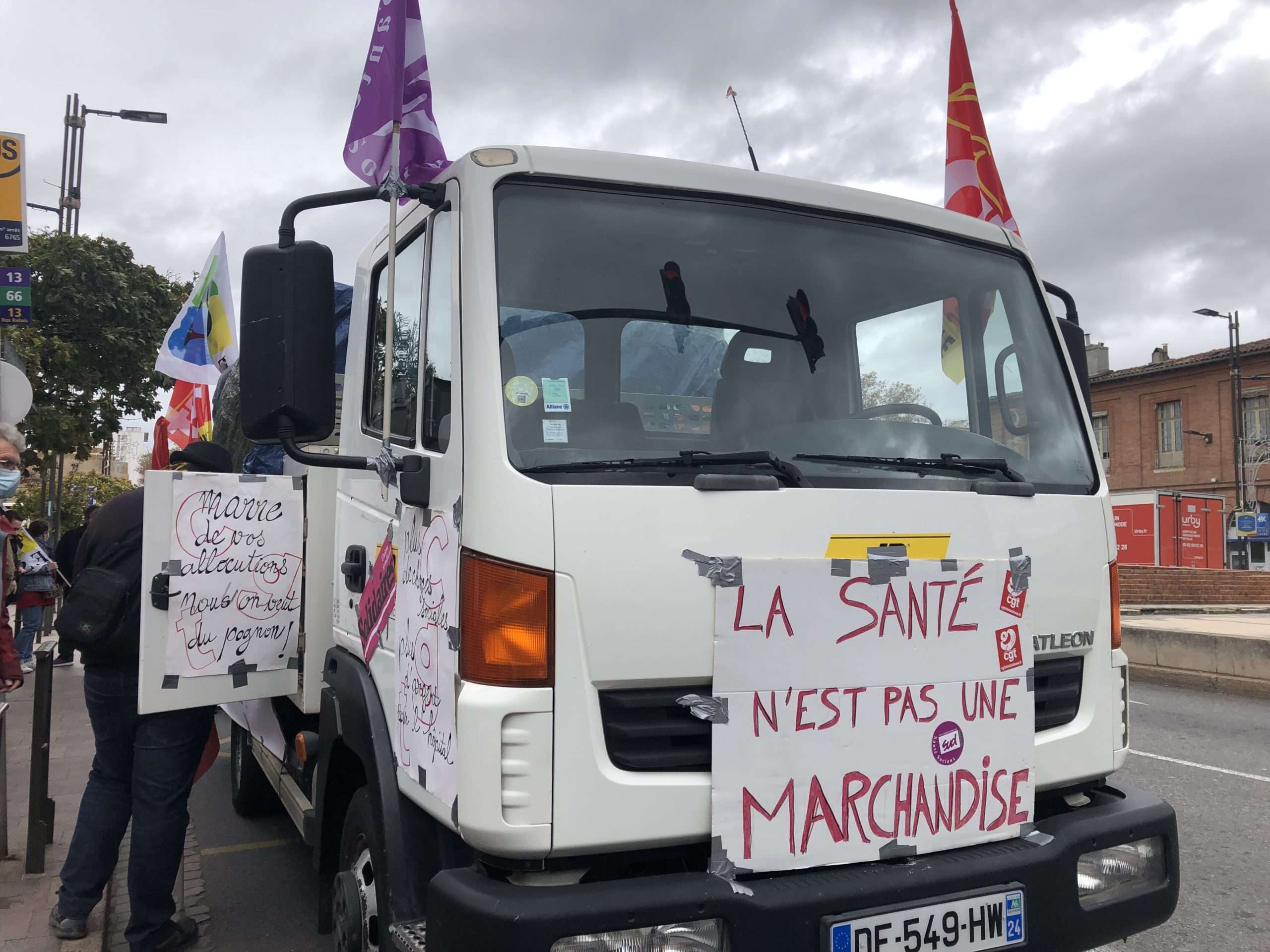 camion, pancarte, manifestation