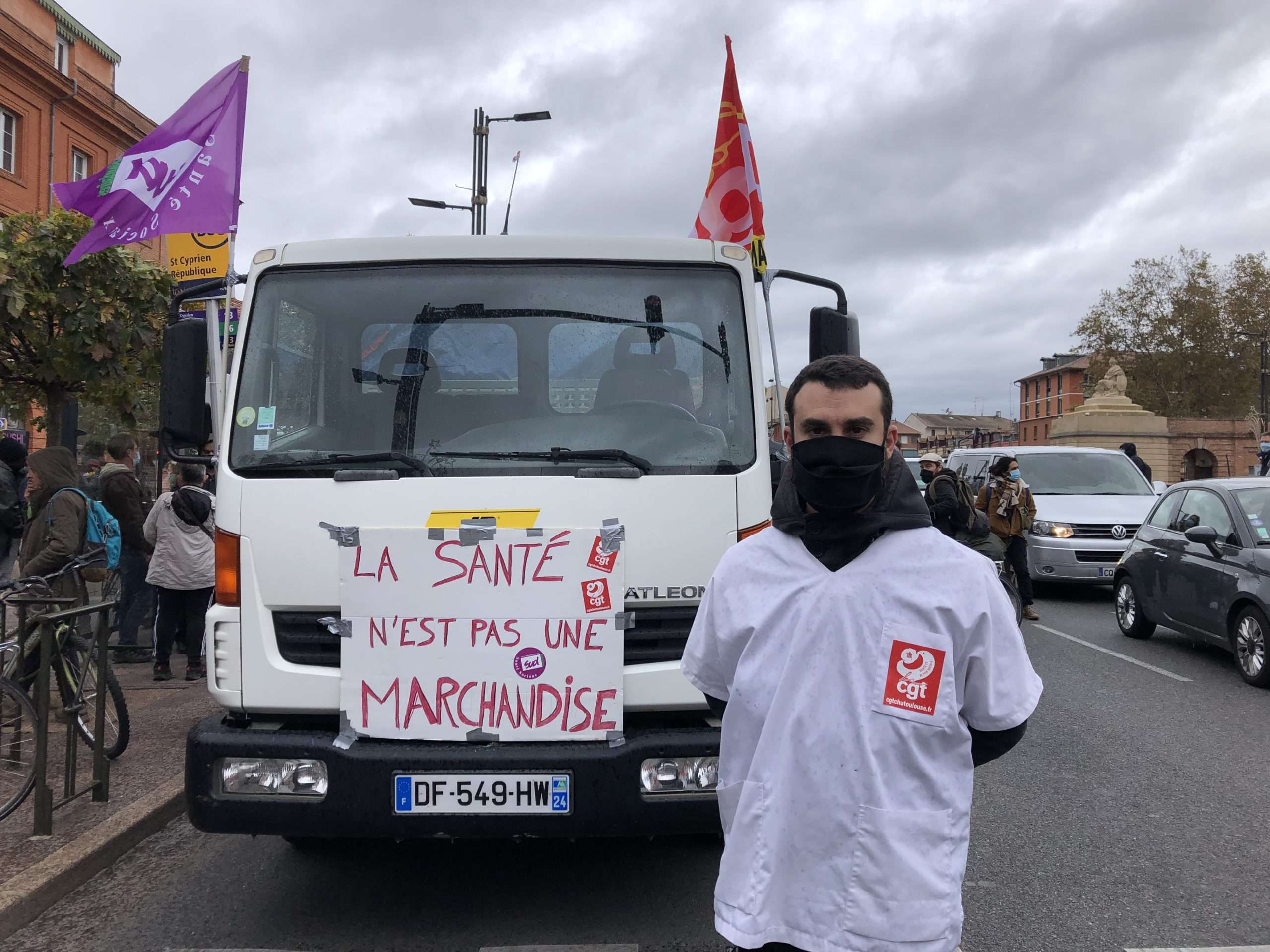 camion, pancarte, manifestation